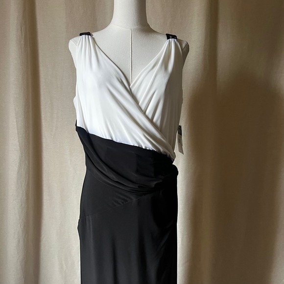 Lauren Ralph Lauren Beaded Colorblock Surplice Gown Dress Sz 14 NWT Formal Maxi - Picture 2 of 8